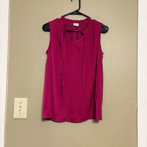 Merona Women’s Sleeveless Tank Tie Neck Front Ruffle V Neck Pink Medium